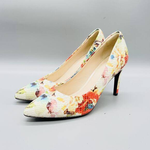 Cole Haan Shoes Womens 9.5 Multicolor Floral Leather Stiletto Pumps Pointed Toe - Picture 3 of 10